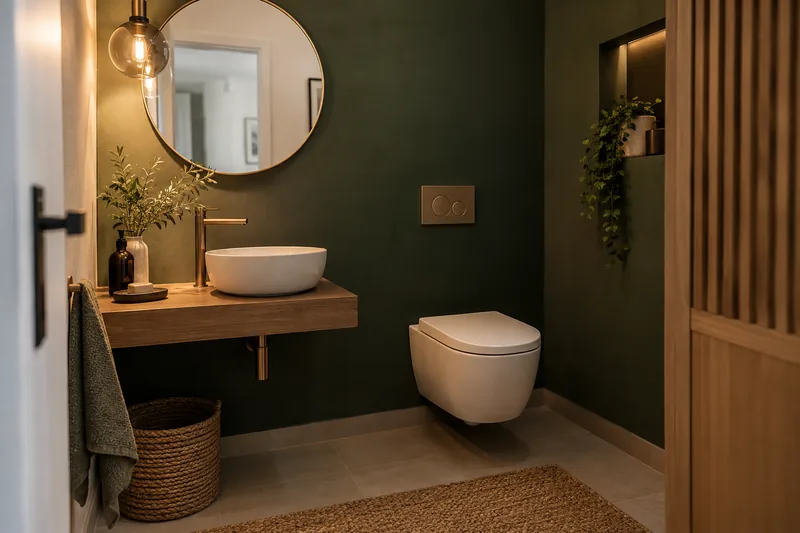 Gäste-WC in Düsseldorf: modernes Gäste-WC mit wandhängendem WC und kleinem Handwaschbecken
